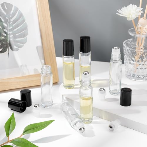 AHANDMAKER 150pcs Glass Roller Bottles 10ml Essential Oil Rollerball Leak Proof Travel Size Roll On Bottle with 6Pcs Funnel for DIY Aromatherapy Massage Holiday Gifts Decoration