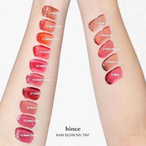 HINCE Raw Glow Lip Tint - Stain Glazed, Glossy Dewy Lip Gloss, Non Sticky & Long Wearing for Natural Glass Glow, Hydrating, Moisturizing Liquid Lipstick, Vegan, 0.13 fl.oz. (BITE, 15)