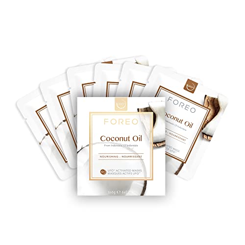 FOREO Coconut Oil Dual UFO Activated Facial Mask for Dehydrated Skin, 6 pack, Nourishing & Hydrating, Coconut Oil & Coconut Water, Cruelty-Free, Clean Formula, Compatible with all UFO devices