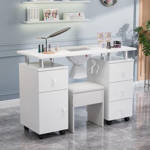 OmySalon Nail Desk & Chair Set with Dust Collector, White