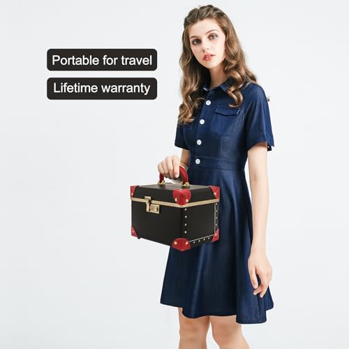 urecity Portable Retro Leather Makeup Train Case Cosmetic Organizer Case Leather Storage Box with Combination Lock (12.5", Red Crocodile)