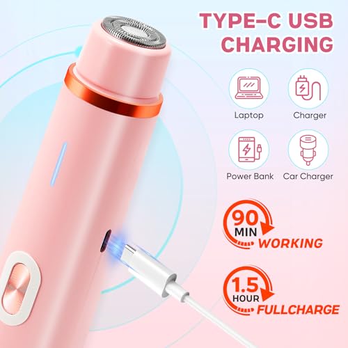 2 in 1 Women Electric Shaver Dual Head Bikini Trimmer for Women IPX7 Waterproof Wet & Dry Use Body Hair Trimmer and Facial Hair Remover for Bikini Underarm Leg Arm Body Face