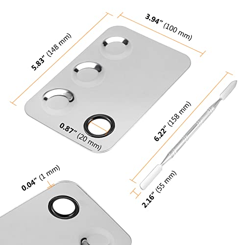 SEUNMUK 6 Pack 6 x 4 Inch Stainless Steel Cosmetic Palette with Spatula, 3-well Mixing Makeup Palette Nail-art Mixer Metal Tray for Foundation, Pigment, Nail Polish Blending, Silver