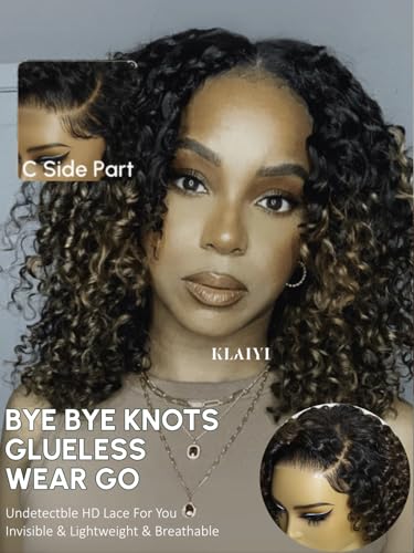 KLAIYI Ombre Brown Curly Bob Wig - Glueless Lace Front 12-Inch