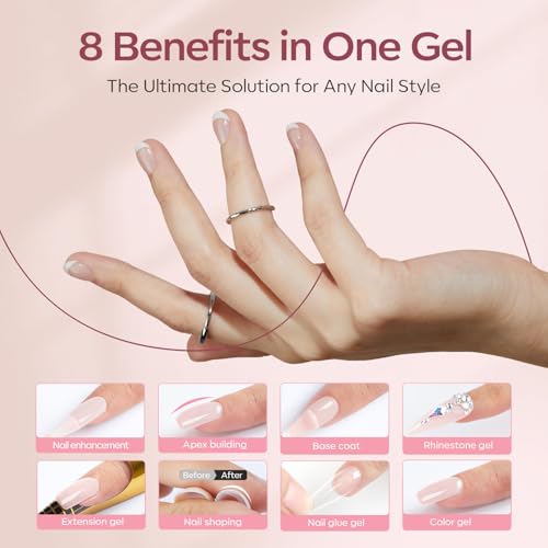 modelones Builder Nail Gel with Top Coat, 8-In-One Cover Nude