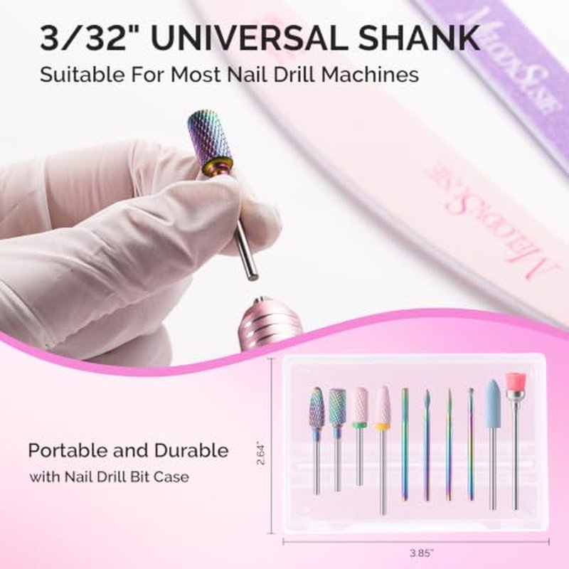 MelodySusie 10Pcs Nail Drill Bits Set - Tungsten & Ceramic Efile for Gel Removal