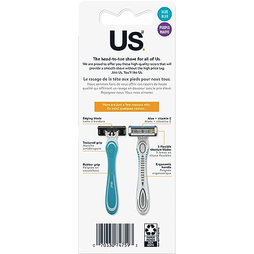 BIC Us. 5-Blade Unisex Disposable Razors For Men and Women, Lubrication Strip For a Smooth, Close Shave, 2-Count