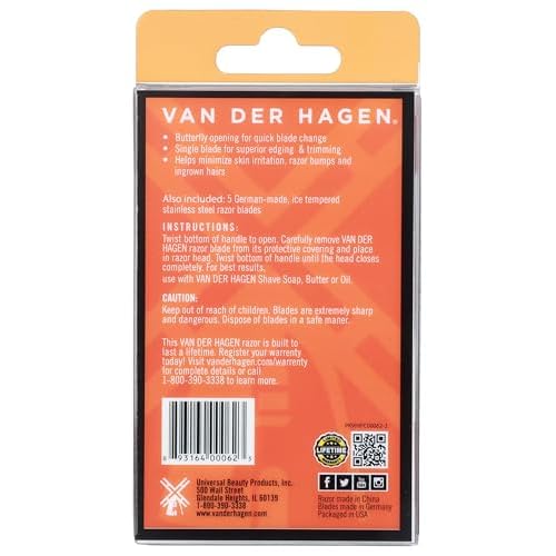 Van Der Hagen¢ç Men¡¯s Traditional Safety Razor Kit (includes 5 blades) for a close shave in Chrome