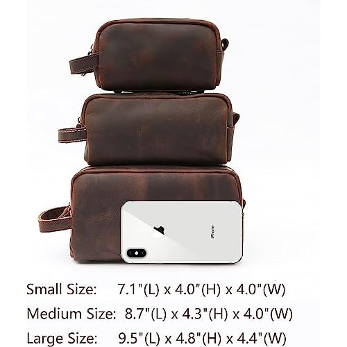 Leather Toiletry Bag for Men Travel Shaving Dopp Kit-Large Cosmetic Bags Toiletries Bathroom Organizer
