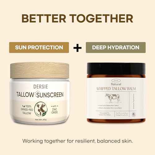 (Pack of 2) Organic Beef Tallow Sunscreen SPF 30: Instant Sun Protection with 100% Grass Fed Tallow and Zinc Oxide - Deep Hydration & Non-Greasy Formula for Adults and Kids (2.12 oz Each)