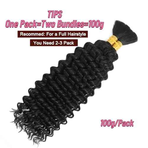 Curly Human Hair for Boho Braids Bohemian Deep Wave Bulk 100% Human Hair for Braiding Wet and Wavy Human Hair for Boho Knotless Braids No Weft 2 Bundles 100g Hair Extensions Natural Color 22 Inch