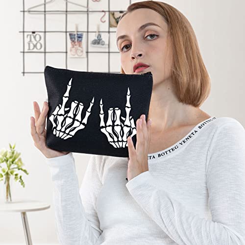 BWWKTOP Skeleton Rock Hands Cosmetic Makeup Bag Rock Skull Hands Gifts Skeleton Rock On Makeup Zipper Pouch Bag Skeleton Rock Merchandise (Skeleton Rock Hand)