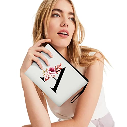 Personalized Canvas Makeup Bag - Custom A-Z Initial Cosmetic Organizer