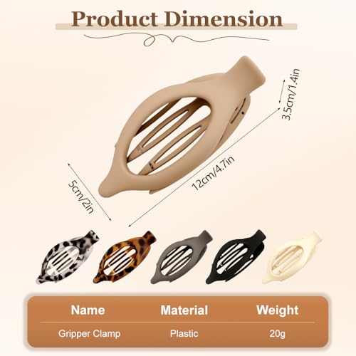 AprYew 3PC Flat Claw Hair Clips for Women - Non-Slip Stylish Hair Accessories