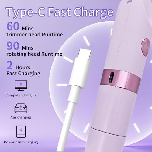 Bikini Trimmer for Women£¬Dual Head Women Shaver IPX6 Waterproof Cordless Pain Free Hair Removal with Safety Lock Trimmer for Smooth Skin Ideal for Bikini Area Body and Facial Hair (Purple)