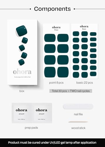 ohora P Peacock Blue Semi Cured Gel Pedi Strips - 2 Prep Pads, Nail File & Stick