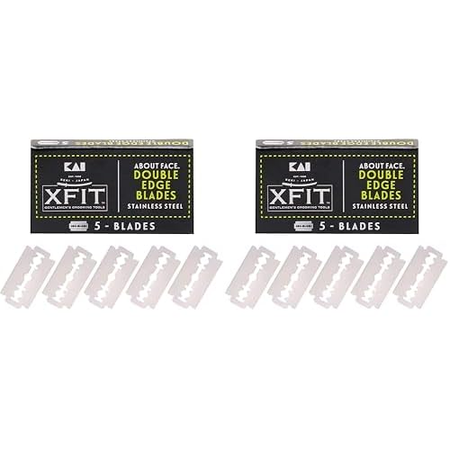 Double Edge Safety Razor blades by Kai Xfit (5 Blades); Durable Stainless-steel Razor blades with Superior Cutting Edge for Precision Shaving; Multiple Uses; Conveniently fits all Double-Edge Razors