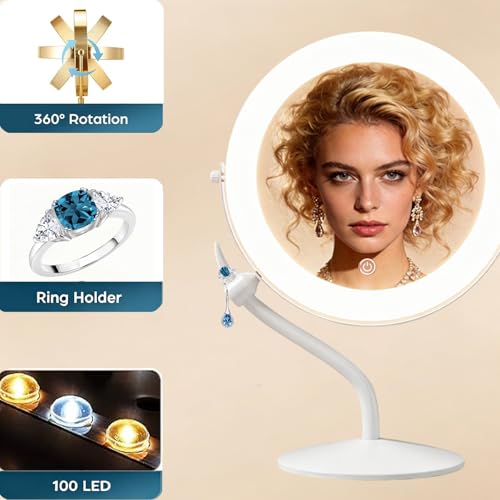 DEXHOM 8" Lighted Makeup Mirror with 1X/10X Magnification & LED Lights