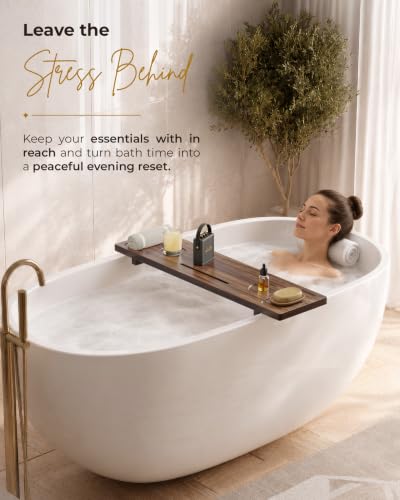 Acacia Wood Bathtub Caddy Tray - 34.6" Adjustable Bath Tray