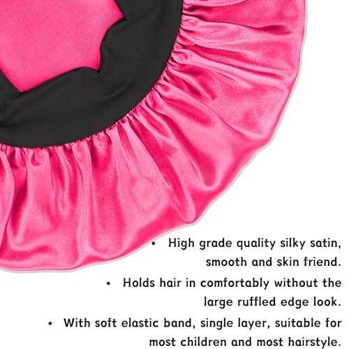 Satin Bonnet Silk Hair Cap: 2pcs Kids Bonnets with Adjustable Tie Band for Baby Toddler Sleeping Hair Bonnets Sleep Comfortable No Slip-Off (Black & HotPink)