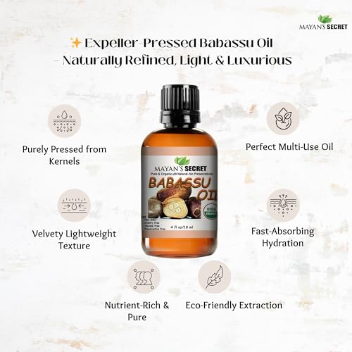 Mayan's Secret - 4oz Organic Babassu Oil for Hair - Rich in Antioxidants and Moisturizing Properties for Hair and Skin