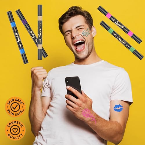 Temporary Tattoo Markers Kit - 16 Colors, 80 Stencils, Dual-End