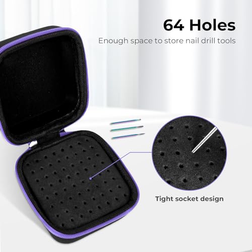 Lavinda Portable Nail Drill Bit Organizer Case 3.86 x 3.46 x 2.28 inches Black/Purple