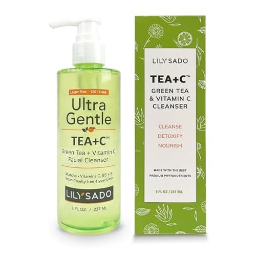 LILY SADO TEA+C¢â Green Tea & Vitamin C Face Cleanser ? Natural Vegan Antioxidant Daily Face Wash with Aloe, Rosehip, Meadowfoam - Gentle Deep Cleansing for Acne, Blackheads, Blemishes. 8 oz