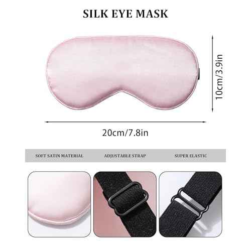 AWAYTR Long Hair Bonnet for Sleeping - Double Layer Long Elastic Tie Band Satin Bonnet for Women with Sleep Eye Mask (Rose Gold)