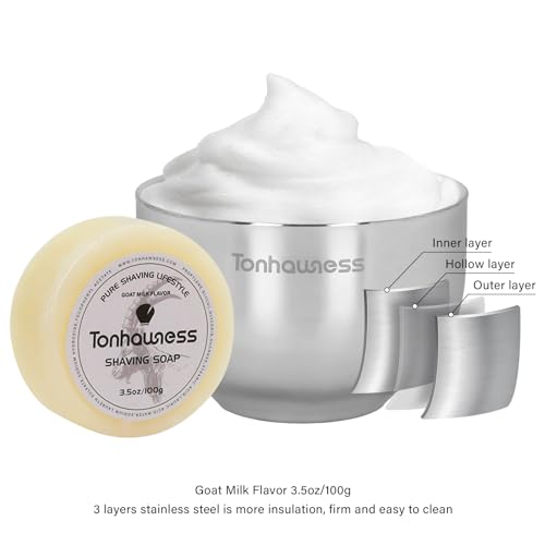 Shaving Brush Kit for Men, 4 in 1 Shaving Brushes Set Includes Badger Hair Shave Brush, Stainless Steel Shaving Bowl&Stand and Goat Milk Flavor Shaving Soap
