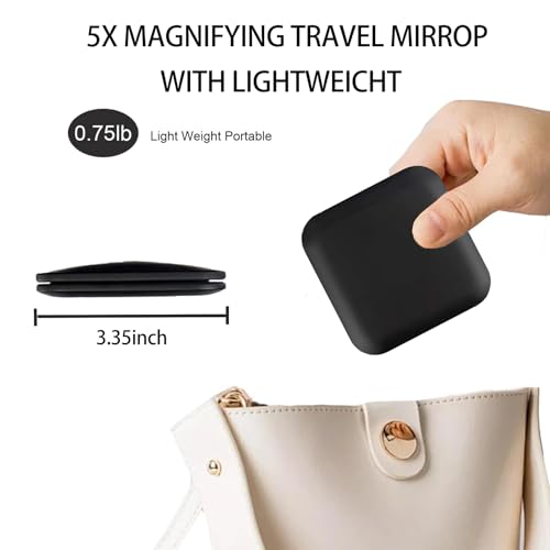 Compact 5X Magnifying Makeup Mirror for Purse - Portable & Slim