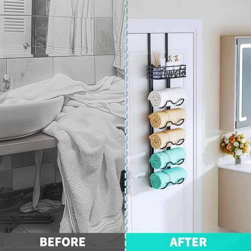 HapiRm Over The Door Towel Rack - 6 Tier Wall Mount Organizer