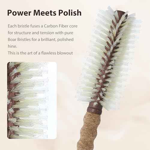 Professional Hybrid Boar Bristle Round Brush (2.75") | Boar & Nylon for Enhanced Tension, Luminous Shine & Volume | Ergonomic Cork Handle for Medium to Long Hair