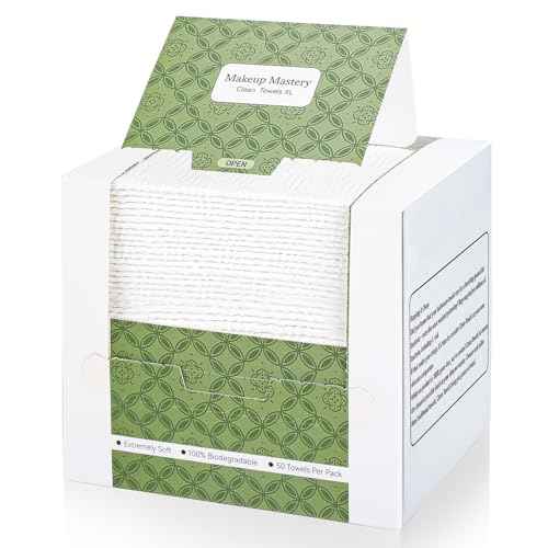 Disposable Face Towels, 10"¡¿12" Biodegradable Facial Towelettes for Sensitive Skin & Travel, Extra Soft and Thick Makeup Remover Dry Wipes - 50 Count