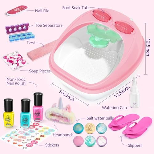 Kids Foot Spa Kit with Nail Art Set for Girls Ages 6-12