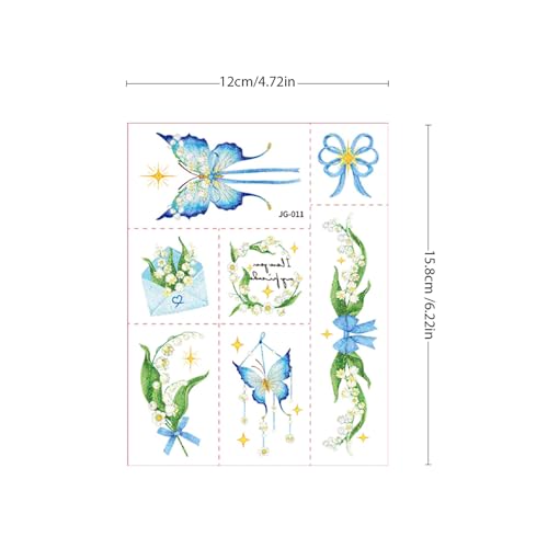 Flower Butterfly Temporary Tattoos 12 Sheet 84pc Pre-Cut