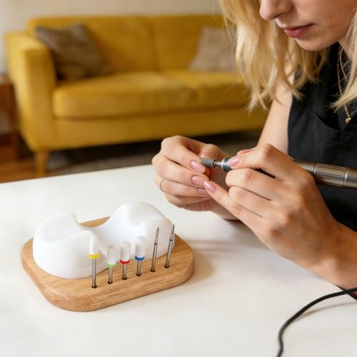 Nail Drill Bit Holder Organizer with Wood Base