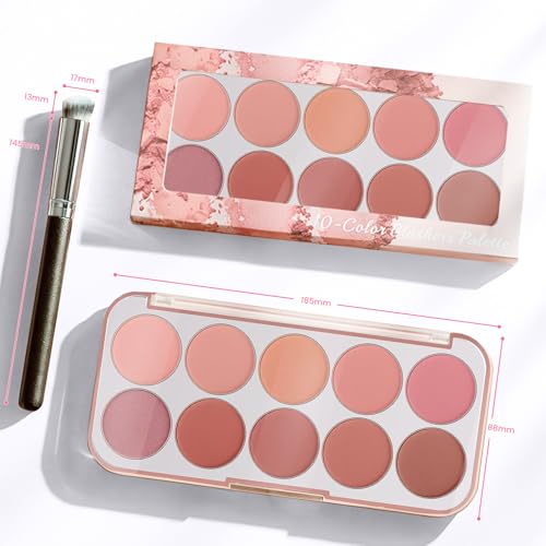 10-Color Blush Palette with Brush – Matte Powder Makeup