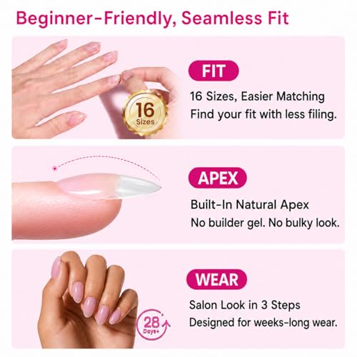 Beetles Tipex Lite Instant Apex Nail Tips, Medium Almond, 16 Sizes