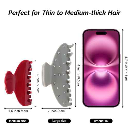 MAORULU Medium Cute Acetate Hair Claw Clip for Women Girls, 3 Inch Cherry Red Claw Clips for Thin & Medium Thick Hair, Durable French Banana Clip with Gift Box, Celluloid Accessories