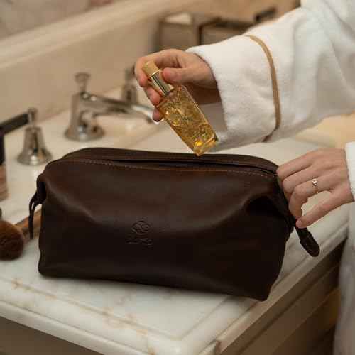 Time Resistance Leather Toiletry Bag Cosmetic Case Italian Classy Dopp Kit