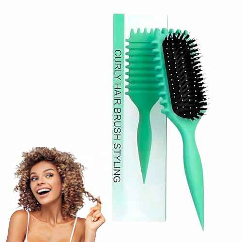 Curling Brush for Curly Hair (green) ? Detangling & Defining Brush for Coily, Thick, Anti-Frizz Styling Tool for Volume, ? Ideal for Natural Hair Women & Kids.