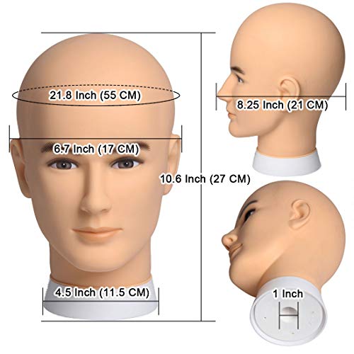 Newshair Bald Mannequin Head Male Wig Head Professional Cosmetology for Wig Making and Display Hat Helmet Glasses or Masks Display Head Model with Free Clamp Stand