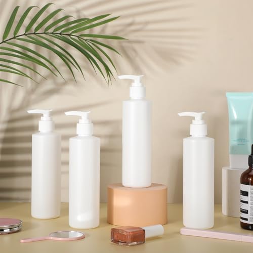Thyle 20 Pcs Plastic Pump Dispenser Bottle 8 oz Refillable Plastic Bottles Bulk Lotion Container Travel Lock Empty container for Shampoo Massage Oil Dispensing(White Bottle, White Head)