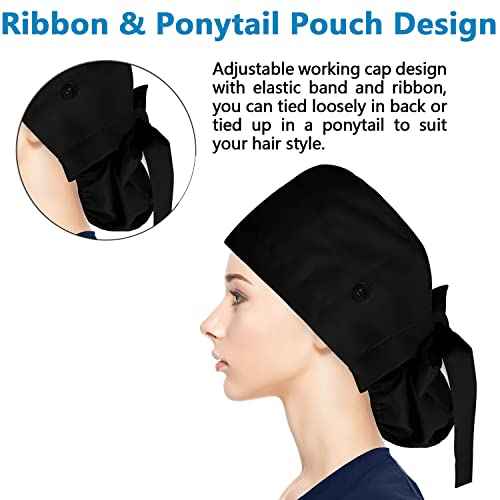Fesciory Adjustable Working Caps with Button & Sweatband, Women Ponytail Pouch Hats, Long Hair