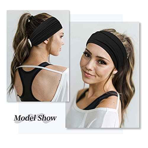 Huachi Wide Headbands for Women Black Stylish Head Wraps Boho Thick Hairbands Large African Sport Yoga Turban Headband Hair Accessories (Pack of 4)