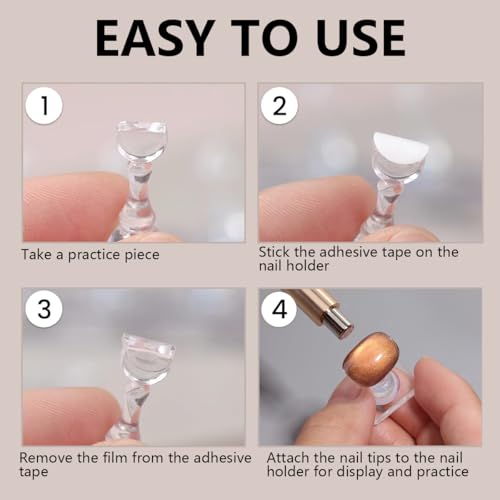 FSpronail Clear Nail Display Stand Set for Press-On Nail Art Practice & Display - Includes 2 Acrylic Bases & Reusable Adhesive Pads
