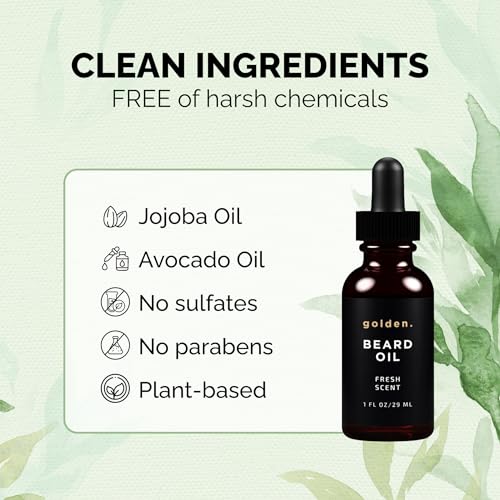 Golden Grooming Beard Oil for Men | Hydrating & Conditioning with Castor Oil, Jojoba Oil, and Olive Oil | Fresh Scent | 1oz