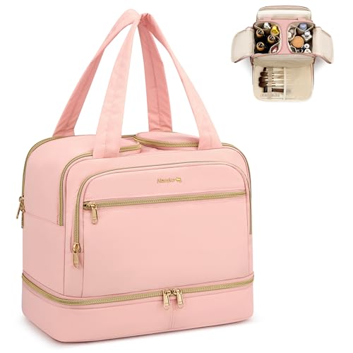 Hanke Pink Travel Toiletry Bag - Large Dual-Layer, Water-Resistant Makeup & Cosmetic Organizer