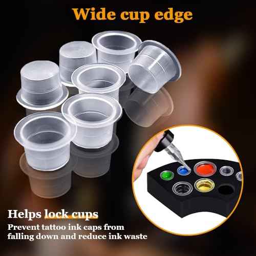 300pcs Tattoo Ink Caps with 2pcs Tattoo Ink Cups Holder - SML Mixed Size Tattoo Caps Tattoo Cups with Wide Cup Edge Tattoo Ink Mixer Set Tattoo Supplies